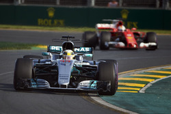 Lewis Hamilton, Mercedes AMG F1 W08, leads Sebastian Vettel, Ferrari SF70H