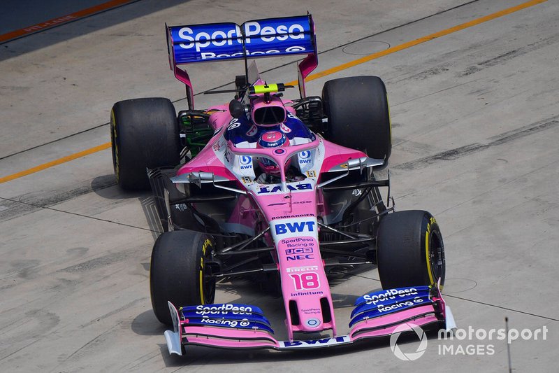 Lance Stroll, Racing Point RP19, leaves the garage