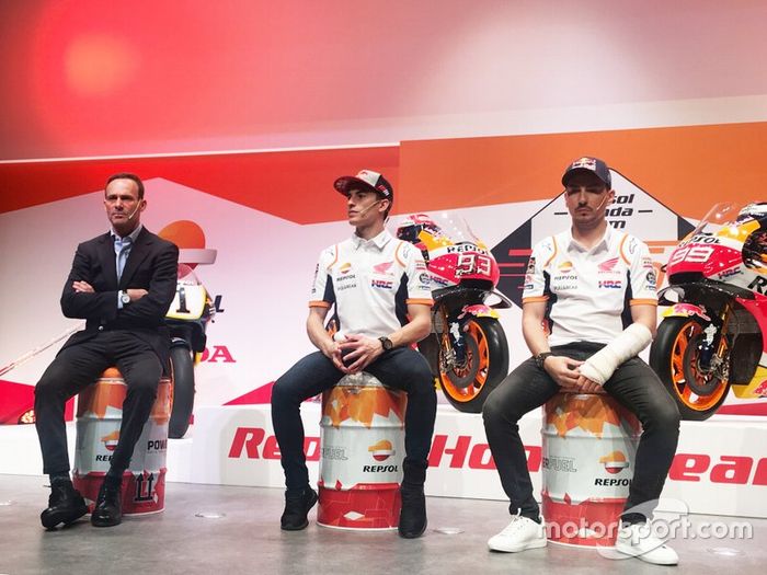 Marc Márquez, Jorge Lorenzo, Repsol Honda Team, y Alberto Puig, Team Principal Repsol Honda