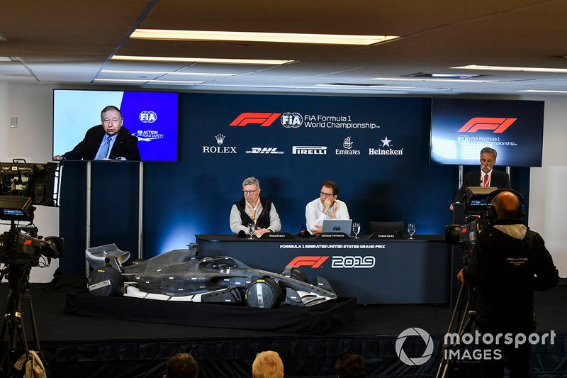 The 2021 Formula 1 technical regulations are unveiled in a press conference, Jean Todt, President, FIA, Ross Brawn, Managing Director of Motorsports, FOM, Chase Carey, Chairman, Formula 1 and Nikolas Tombazis