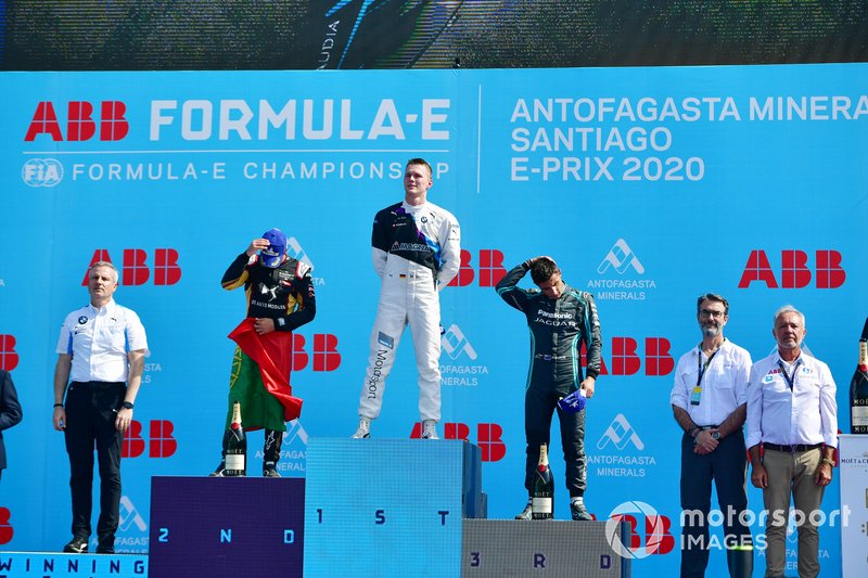 Podio: ganador de la carrera Maximilian Günther, BMW I Andretti Motorsports, segundo lugar Antonio Felix da Costa, DS Techeetah,y el tercer lugar Mitch Evans, Jaguar Racing