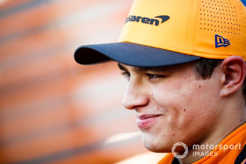 Lando Norris, McLaren speaks to the media