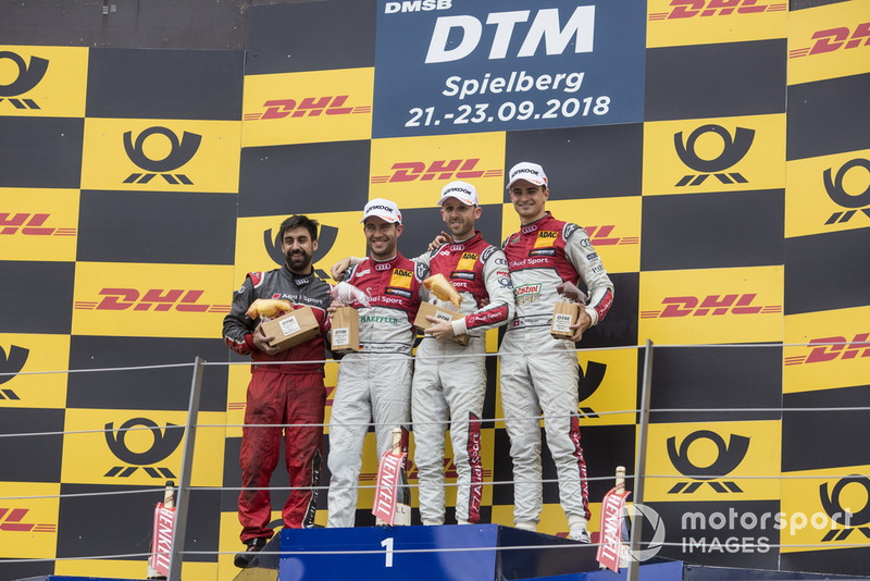 Podium: Race winner René Rast, Audi Sport Team Rosberg, second place Mike Rockenfeller, Audi Sport Team Phoenix and third place Nico Müller, Audi Sport Team Abt Sportsline