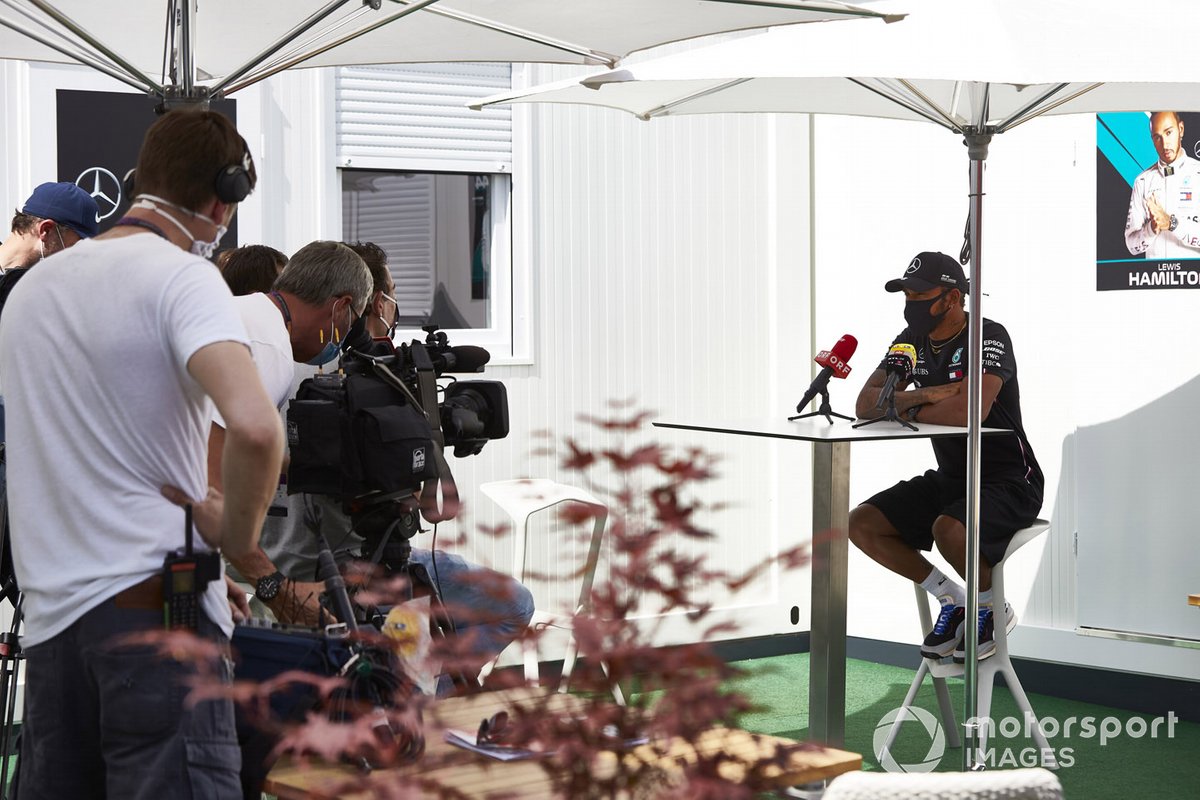 Lewis Hamilton, Mercedes-AMG Petronas F1 speaks to the media