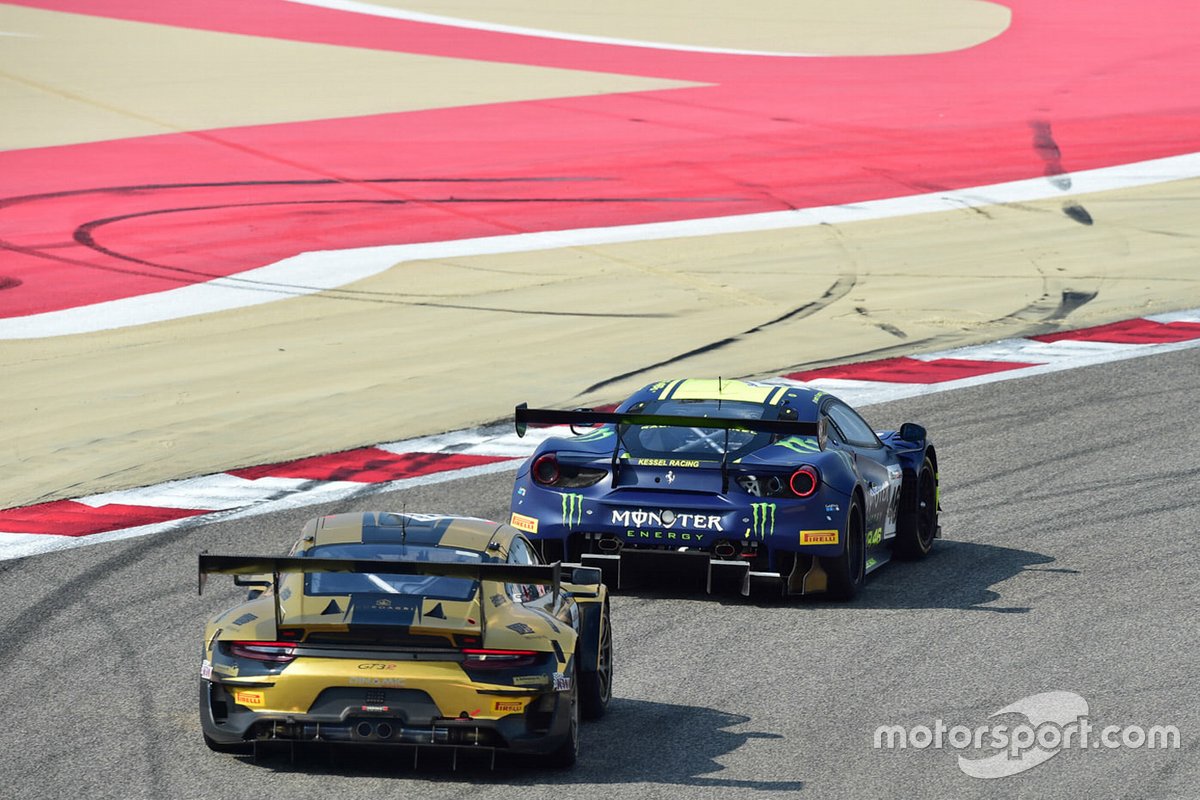 #46 Kessel Racing Monster VR46, Ferrari 488 GT3: Valentino Rossi, Alessio Salucci, Luca Marini, #67 Dinamic Motorsport, Porsche 911 GT3R: Roberto Pampinini, Mauro Calamia, Stefano Monaco