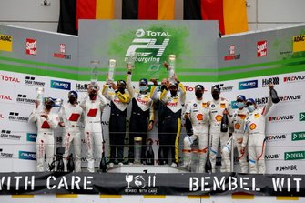 Podium: Race winner #99 Rowe Racing BMW M6 GT3: Alexander Sims, Nicky Catsburg, Nick Yelloly, second place #3 Audi Sport Team Car Collection Audi R8 LMS GT3: Mirko Bortolotti, Markus Winkelhock, third place #42 BMW Team Schnitzer BMW M6 GT3: Augusto Farfus, Jens Klingmann, Martin Tomczyk, Sheldon van der Linde
