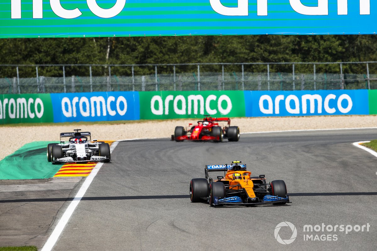 Lando Norris, McLaren MCL35, Daniil Kvyat, AlphaTauri AT01, Sebastian Vettel, Ferrari SF1000