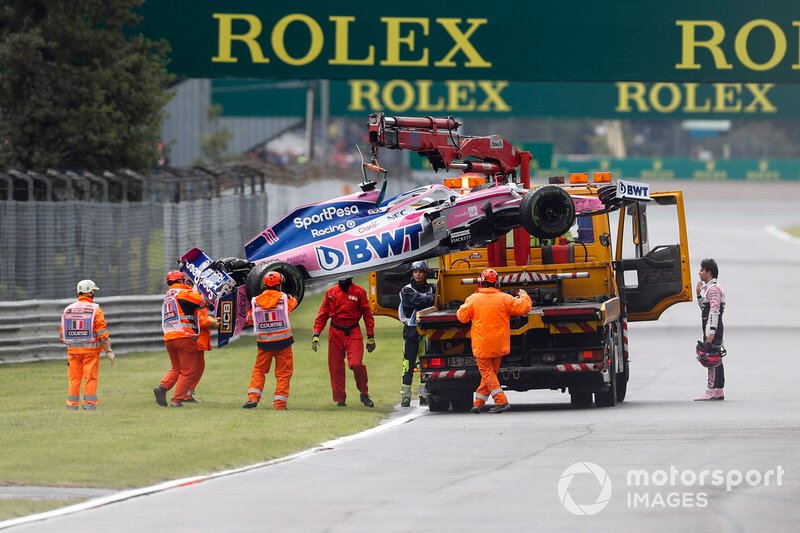 El coche de Sergio Perez, Racing Point RP19, tras su accidente