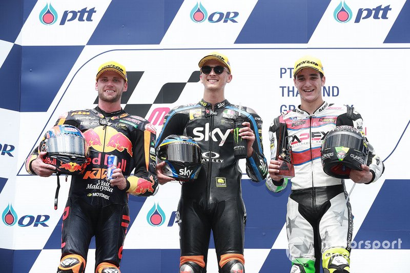 Podio: il vincitore della gara Luca Marini, Sky Racing Team VR46, secondo classificato Brad Binder, KTM Ajo, terzo classificato Iker Lecuona, American Racing KTM