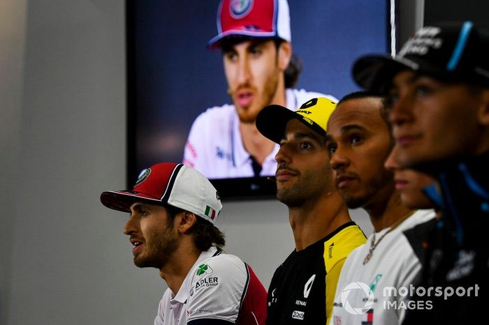 George Russell, Williams Racing, Lewis Hamilton, Mercedes AMG F1, Daniel Ricciardo, Renault F1 Team y Antonio Giovinazzi, Alfa Romeo Racing en la Conferencia de Prensa 