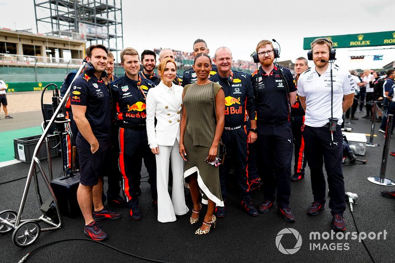 Geri Horner, Melanie Brown and Red Bull Mechanics