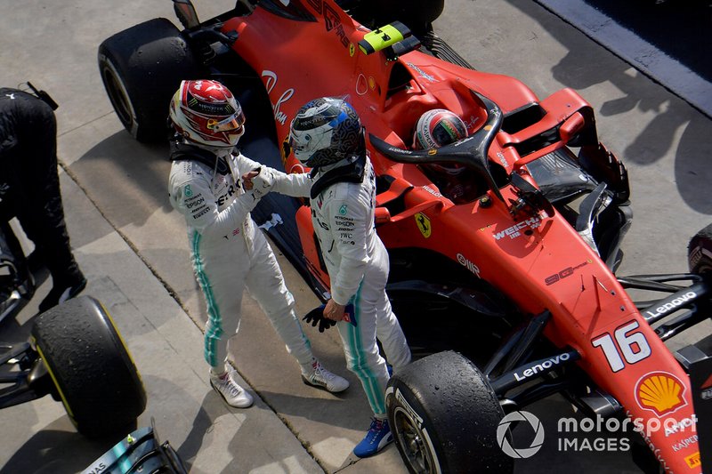 Lewis Hamilton, Mercedes AMG F1, 3rd position, and Valtteri Bottas, Mercedes AMG F1, 2nd position, in Parc Ferme