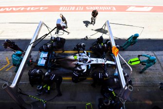 Valtteri Bottas, Mercedes AMG W10, makes a pit stop