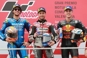 Podium : le vainqueur Andrea Dovizioso, Ducati Team, le deuxième, Alex Rins, Team Suzuki MotoGP, le troisième, Pol Espargaro, Red Bull KTM Factory Racing