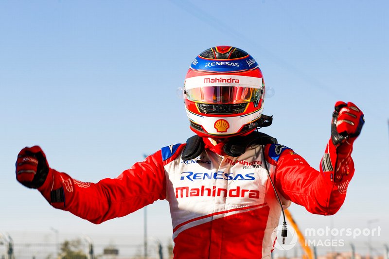 Jérôme d'Ambrosio, Mahindra Racing, celebrates victory in Parc Ferme