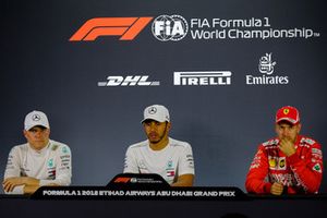 Conferenza stampa: (da sinistra destra) Valteri Bottas, Mercedes AMG F1, Lewis Hamilton, Mercedes AMG F1, Sebastian Vettel, Ferrari