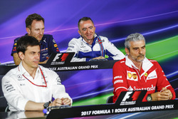 Toto Wolff, Executive Director (Business), Mercedes AMG, Christian Horner, Team Principal, Red Bull Racing, Paddy Lowe, Williams Formula 1, and Maurizio Arrivabene, Team Principal, Ferrari, in the Team Principals Press Conference