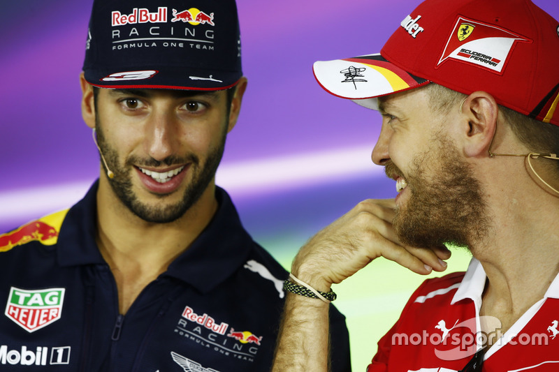 Daniel Ricciardo, Red Bull Racing y Sebastian Vettel, Ferrari