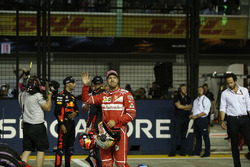 Pole sitter Sebastian Vettel, Ferrari celebrates in parc ferme