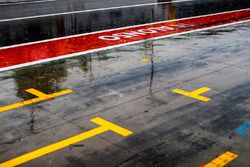 Rain in the pit lane