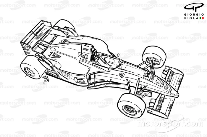 Ferrari 412T2 (647) de 1995: Vista de cima com detalhes