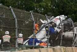 The crashed car of #52 PR1 Mathiasen Motorsports Ligier: Olivier Pla, Jose Gutierrez, Julien Canal