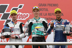 Podium: second place John McPhee, British Talent Team, race winner Joan Mir, Leopard Racing, third place Jorge Martin, Del Conca Gresini Racing Moto3