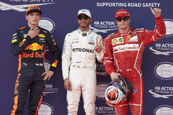 I primi 3 qualificati Lewis Hamilton, Mercedes AMG F1, Kimi Raikkonen, Ferrari, Max Verstappen, Red
