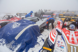 The #94 Volkswagen I.D. R Pikes Peak is covered during snow