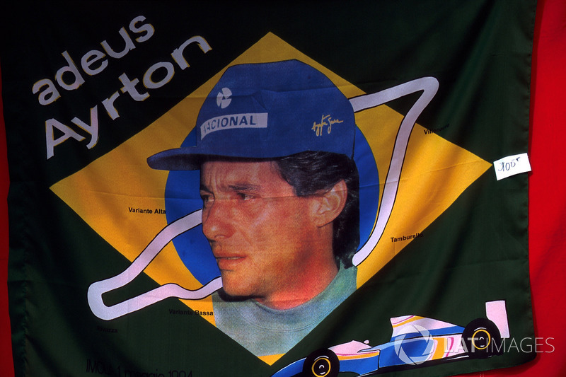 The Ayrton Senna, tribute flag had been manufactured and was ready for sale by the Grand Prix following his tragic death