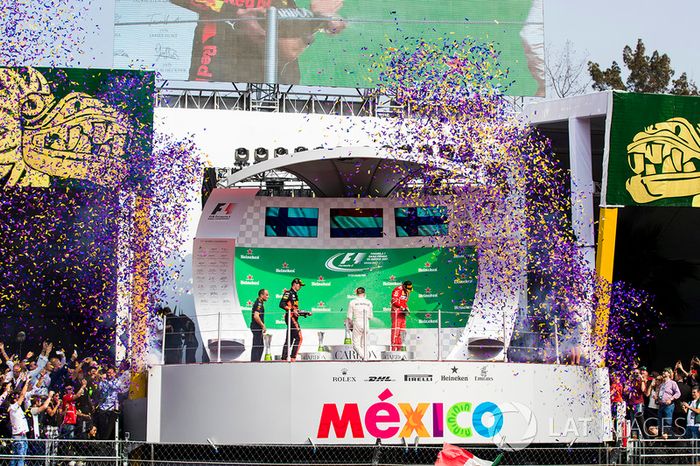 Podium: Ganador, Max Verstappen, Red Bull Racing, segundo, Valtteri Bottas, Mercedes AMG F1, tercero, Kimi Raikkonen, Ferrari