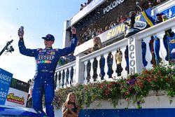 Kyle Busch, Joe Gibbs Racing, Toyota Camry M&M's Caramel celebrates after winning 