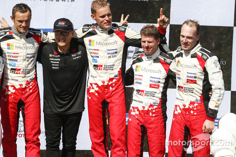 Podium: winners Ott Tanak, Martin Järveoja, Toyota Yaris WRC, Toyota Gazoo Racing, third place Jari-Matti Latvala, Miikka Anttila, Toyota Yaris WRC, Toyota Gazoo Racing