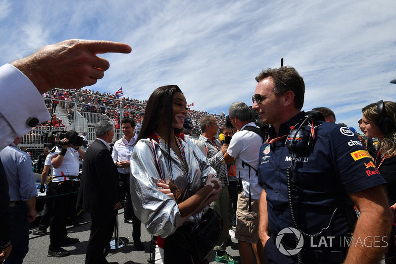 Winne Harlow, and Christian Horner, Red Bull Racing Team Principal on the grid