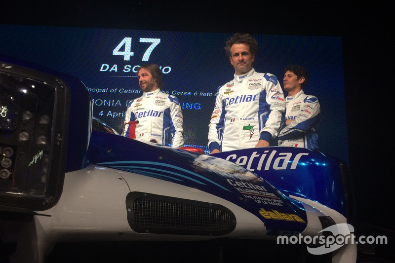 I piloti Roberto Lacorte, Giorgio Sernagiotto e Andrea Belicchi con la Dallara Gibson LMP2