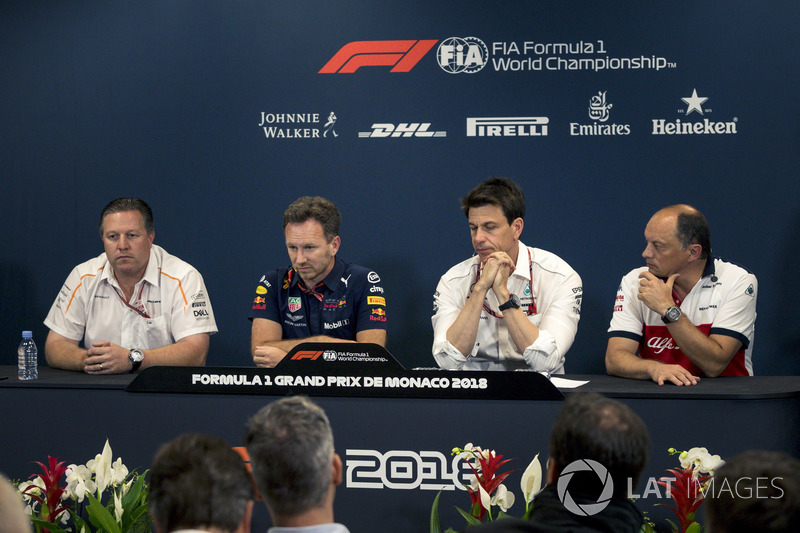 Zak Brown, McLaren Racing CEO, Christian Horner, Red Bull Racing Team Principal, Toto Wolff, Mercedes AMG F1 Director of Motorsport and Frederic Vasseur, Sauber, Team Principal in the Press Conference