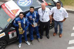 Ishaan Dodhiwala and Karminder Singh with Sirish Vissa, head of Volkswagen Motorsport India