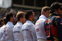 Lewis Hamilton, Mercedes AMG F1 as the grid observes the national anthem