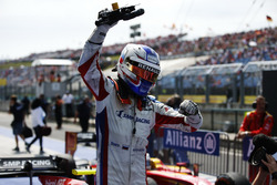 Sergey Sirotkin, ART Grand Prix steps out of his car to celebrate