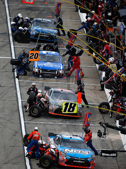 Pit action for Kyle Busch, Joe Gibbs Racing Toyota, Erik Jones, Joe Gibbs Racing Toyota, Ty Dillon, Richard Childress Racing Chevrolet and Daniel Suarez, Joe Gibbs Racing Toyota