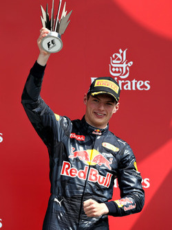 Max Verstappen, Red Bull Racing RB12 celebrates on the podium