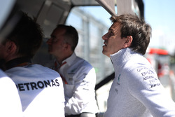 Toto Wolff, Mercedes AMG F1 Shareholder and Executive Director on the pit gantry