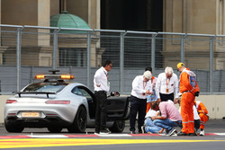 Charlie Whiting, FIA Delegate and Herbie Blash, FIA Delegate inspect the circuit after GP2 qualifying is postponed