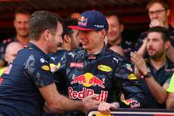 1st place Max Verstappen, Red Bull Racing celebrates with the team