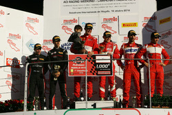 Podio Gara 1 GT3: al secondo posto Zonzini-Russo, Audi Sport Italia, i vincitori Casè-Bontempelli, Scuderia Baldini 27 Network, al terzo posto Leo-Cheever, Scuderia Baldini 27 Network