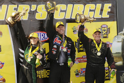 Top Fuel winner Leah Pritchett, Pro Stock winner Jason Line, Funny Car winner Tim Wilkerson