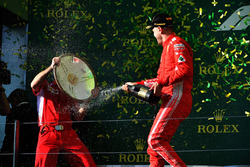Race winner Sebastian Vettel, Ferrari celebrates with the champagne on the podium