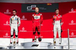 Second place Anthoine Hubert, ART Grand Prix, race winner Nikita Mazepin, ART Grand Prix, third place Callum Ilott, ART Grand Prix