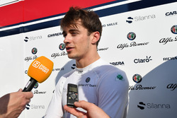 Charles Leclerc, Sauber talks with the media