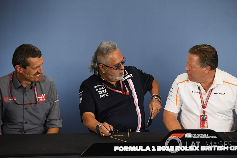 Guenther Steiner, Team Principal, Haas F1 Team, Dr. Vijay Mallya, team principal, Force India, Zak Brown, CEO, McLaren Racing in the press conference